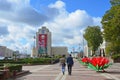 Minsk, Belarus, September, 28, 2015. People walking along Independence square on the eve of the Presidential election. Belarus, Mi