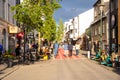 People walking along a shopping street in Reykjavik city centre Royalty Free Stock Photo