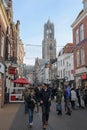 People walking along the street in the historic centre of Utrecht, the Netherlands Royalty Free Stock Photo