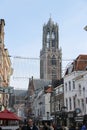 People walking along the street in the historic centre of Utrecht, the Netherlands Royalty Free Stock Photo