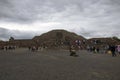 People walking around the ruins at the city of Teotihuacan Pyramids