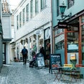 People Walking Around Traditional Historic Old Town Stavanger