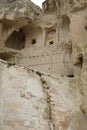 People walking around unique beautiful landscape at the open air museum historical landmark of Goreme , Cappadocia Royalty Free Stock Photo