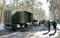 People walking aroung looking at army equipment, military base. Press tour for mass media. Stare, Ukraine