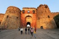 People walking through Bara Darwaza, Big gate of Purana Qila, Ne Royalty Free Stock Photo