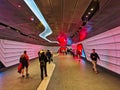 People Walking in Barangaroo to Wynyard Pedestrian Tunnel, Sydney, Australia