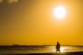 People walking on the beach at sunset Royalty Free Stock Photo