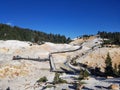 People walking in boiling hot water sulfur springs site