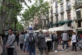 People walking on the boulevard La Rambla in Barcelona
