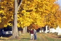 People walking in Brattleboro Cemetery in autumn, VT