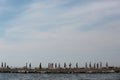 People walking on breakwater near Lake Micigan Royalty Free Stock Photo