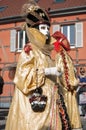 people walking at the carnival with Venetian mask