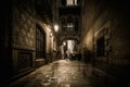 People walking at Carrer del Bisbe in Barri Gotic Royalty Free Stock Photo