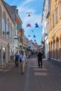 People walking on the central street of Helsingor on Denmark Royalty Free Stock Photo