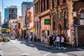 People walking in Chinatown Little Bourke Street with shops in Melbourne Australia