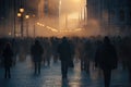 people walking in the city at night, motion blur, people walking in the street, An anonymous crowd of people walking on a city