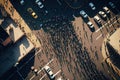 People walking at city street, aerial view. Protesting crowd. Created with Generative AI Royalty Free Stock Photo