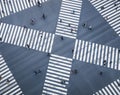 People walking city street top view Crosswalk Street sign Royalty Free Stock Photo