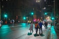 People are walking on the closed street during the vivid Sydney