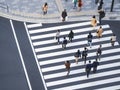 People walking Crossing street Sign Top view Crosswalk in city Business area