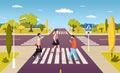 People walking on crosswalk, pedestrians crossing road at intersection Royalty Free Stock Photo