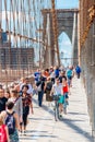 Pedestrians and Cyclists on Brooklyn Bridge New York City USA Royalty Free Stock Photo