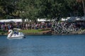 People walking in dock side on Come Out With Pride Orlando parade at Lake Eola Park area in downtown area. Royalty Free Stock Photo