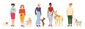 People walking dogs cute pet flat set vector Royalty Free Stock Photo