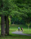 People walking with dogs in the park, in summertime, in Graz, Austria Royalty Free Stock Photo