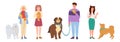 People walking dogs pet flat set girl guy vector Royalty Free Stock Photo