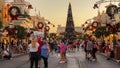 People walking down Main Street USA during Christmas at Walt Disney World Magic Kingdom in Orlando, Florida Royalty Free Stock Photo