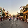 People walking down Main Street USA during Christmas at Walt Disney World Magic Kingdom in Orlando, Florida Royalty Free Stock Photo