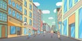 People walking down pedestrian city street, vector flat illustration