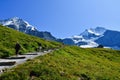 People walking at Eigergletscher railway station Royalty Free Stock Photo