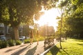 People walking in the Forestal Park, the more traditional urban park in the city, Santiago de Chile