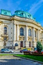 People are walking in front of the Kliment Ohridski university in Sofia, Bulgaria Royalty Free Stock Photo