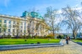 People are walking in front of the Kliment Ohridski university in Sofia, Bulgaria Royalty Free Stock Photo