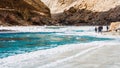 People walking on frozen Zanskar river. Chadar Trek. Leh. India Royalty Free Stock Photo