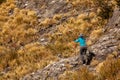 People walking with great backpacks in mountain landscape - trekking hiking mountaneering in mantiqueira range Brazil