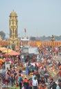 People walking in Har Ki Pauri during Kawad or Kanwar Yatra or Maha Shivratri