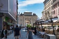 People walking and having lunch on Corso Como complying with the social distancing requirements