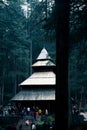 People walking inside the Hadimba Temple Situated Inside a Pine Tree Royalty Free Stock Photo