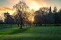 People walking and jogging on footpath in Farmleigh Phoenix Park at sunset, Dublin