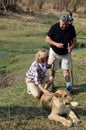 People walking with lions