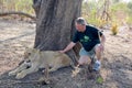 People walking with lions