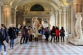 People walking through massive exhibits, The Louvre, Paris,France,2016