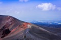 People walking on Mount Etna, active volcano on the east coast of Sicily, Italy