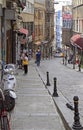 People are walking by the narrow street in Istanbul, Turkey