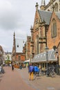 People walking near the Grote Kerk (Sint-Bavokerk) in Haarlem Royalty Free Stock Photo