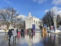 Moscow, Russia, February, 20, 2024. People walking near Pavilion No. 68 \